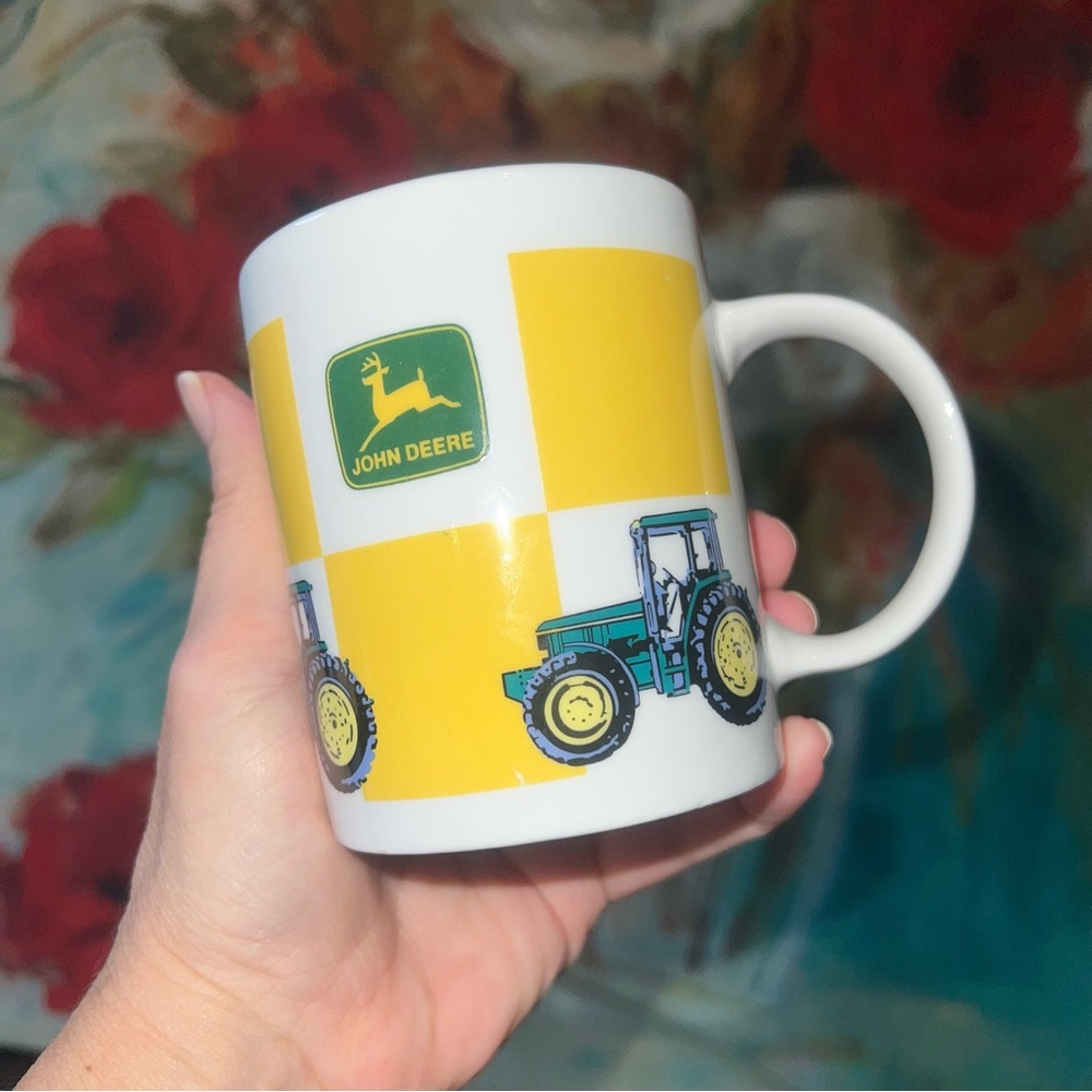 Licensed John Deere Coffee Mug Cup Green Yellow Checkered & Tractor Gibsons